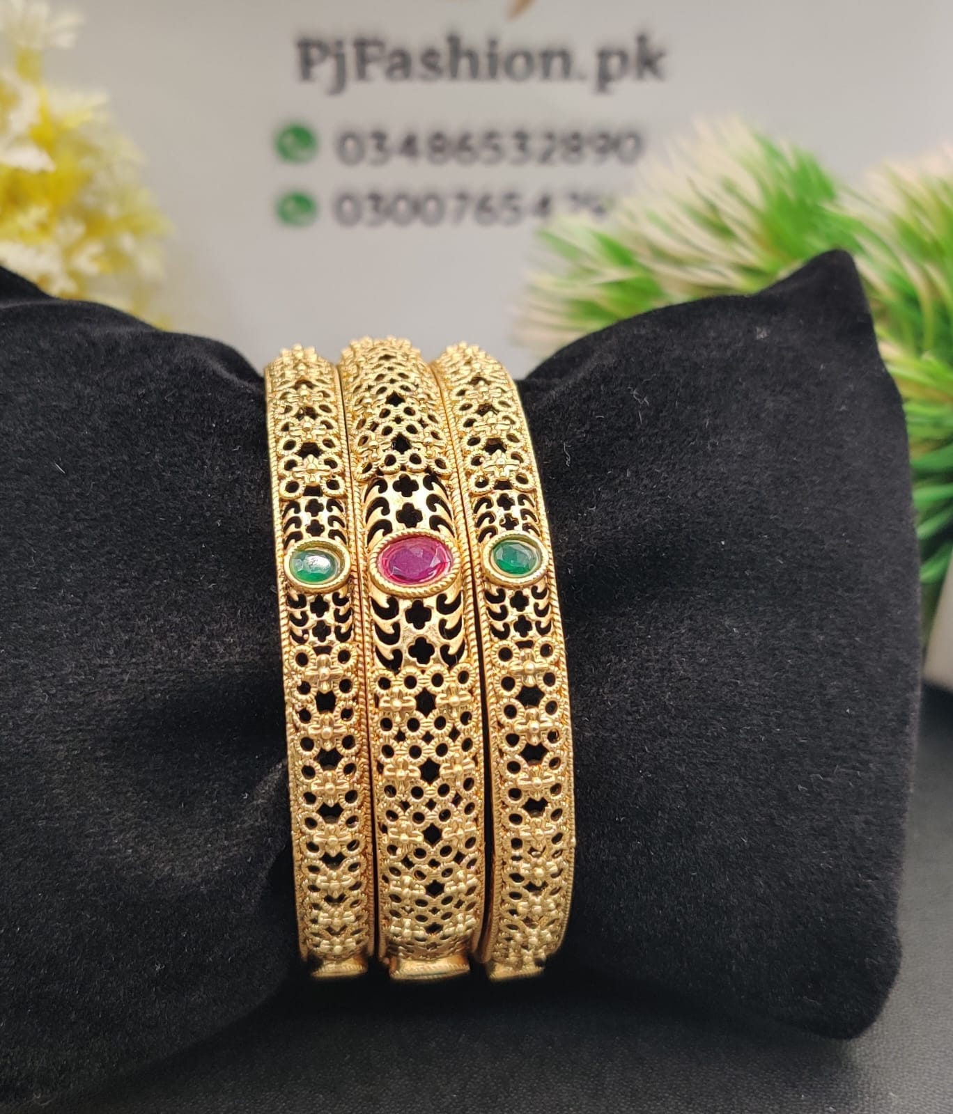 Ruby & Emerald Jewel Tones Bangles (FSB181)