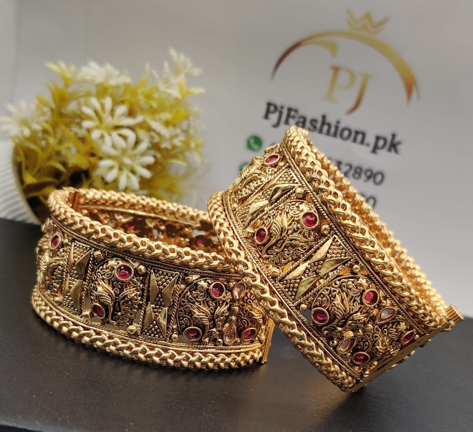Heritage Peacock-Engraved Antique Gold Kada (FSKB181)