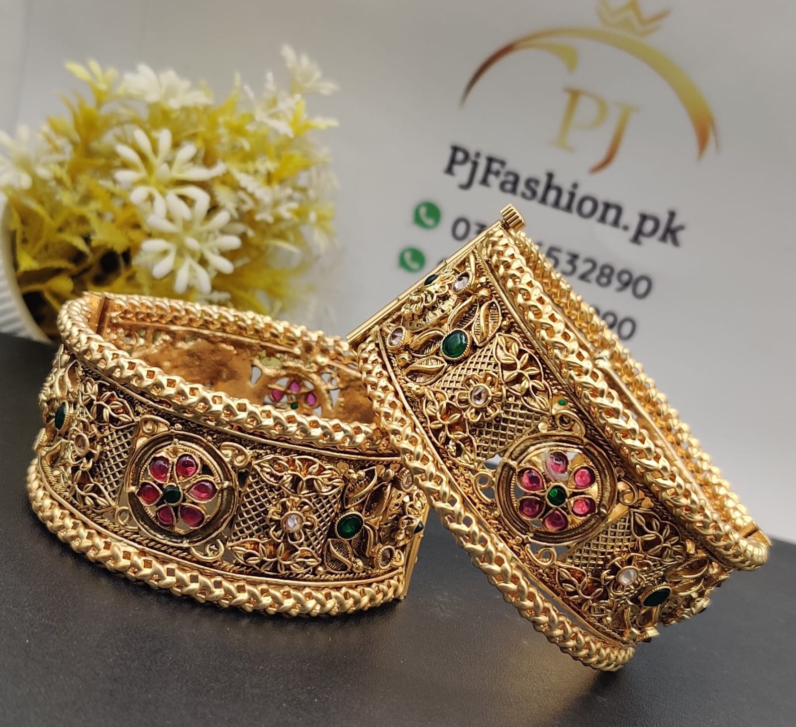Victorian Gold-Tone Blossom Kada Pair (FSKB183)