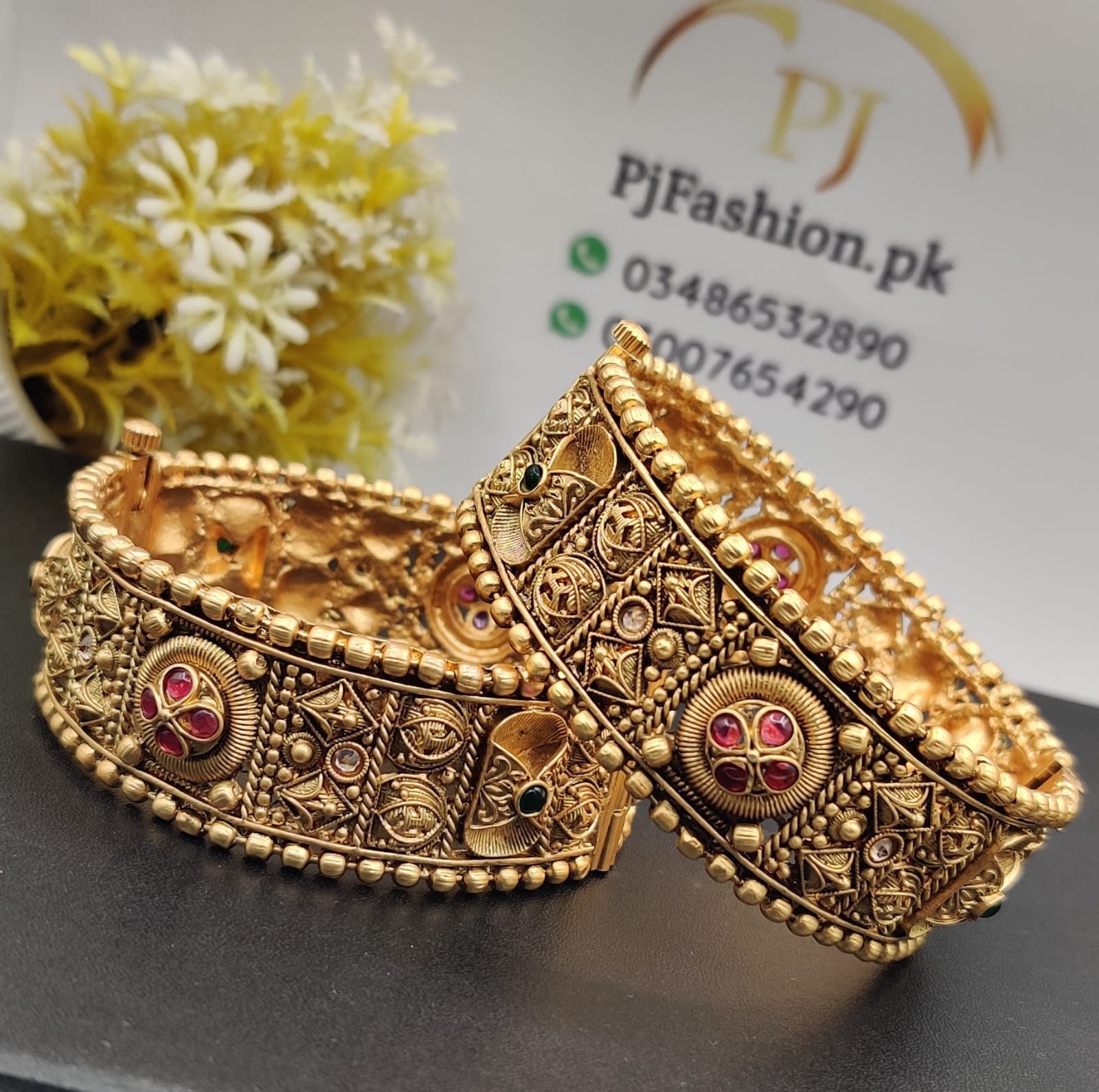 Royal Mughal-Inspired Antique Gold Kada Pair (FSKB179)