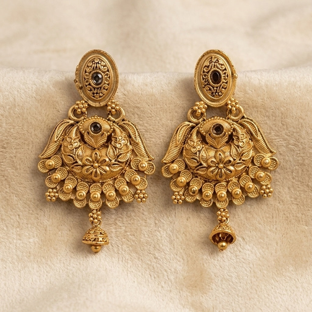 Antique Gold Floral Chandbali Earrings (FSE277)