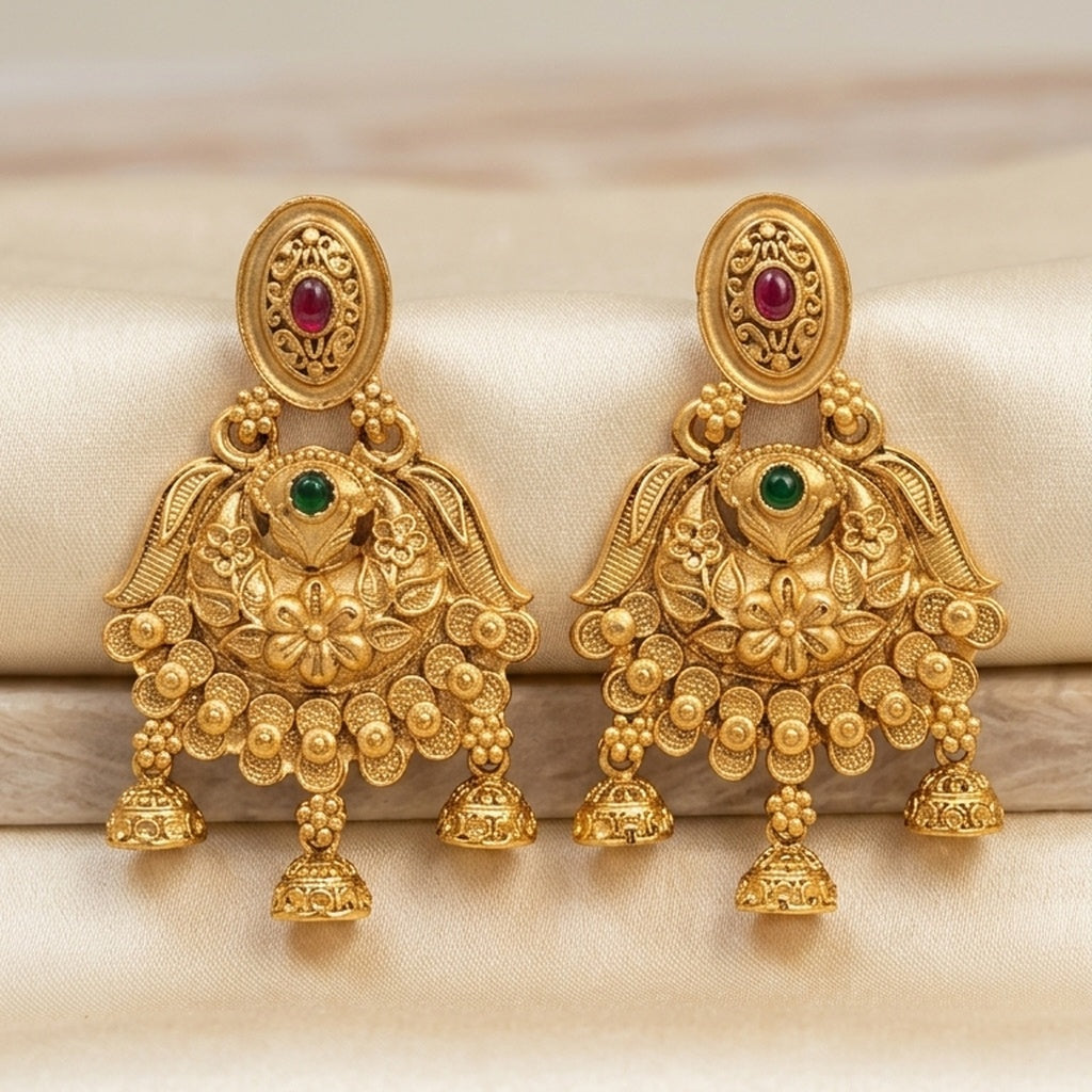 Antique Gold Floral Chandbali Earrings (FSE277)