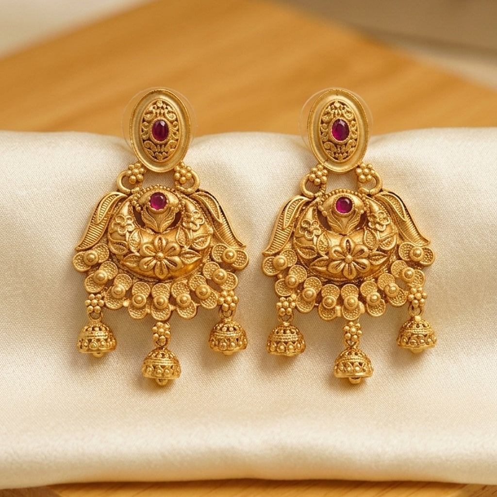 Antique Gold Floral Chandbali Earrings (FSE277)