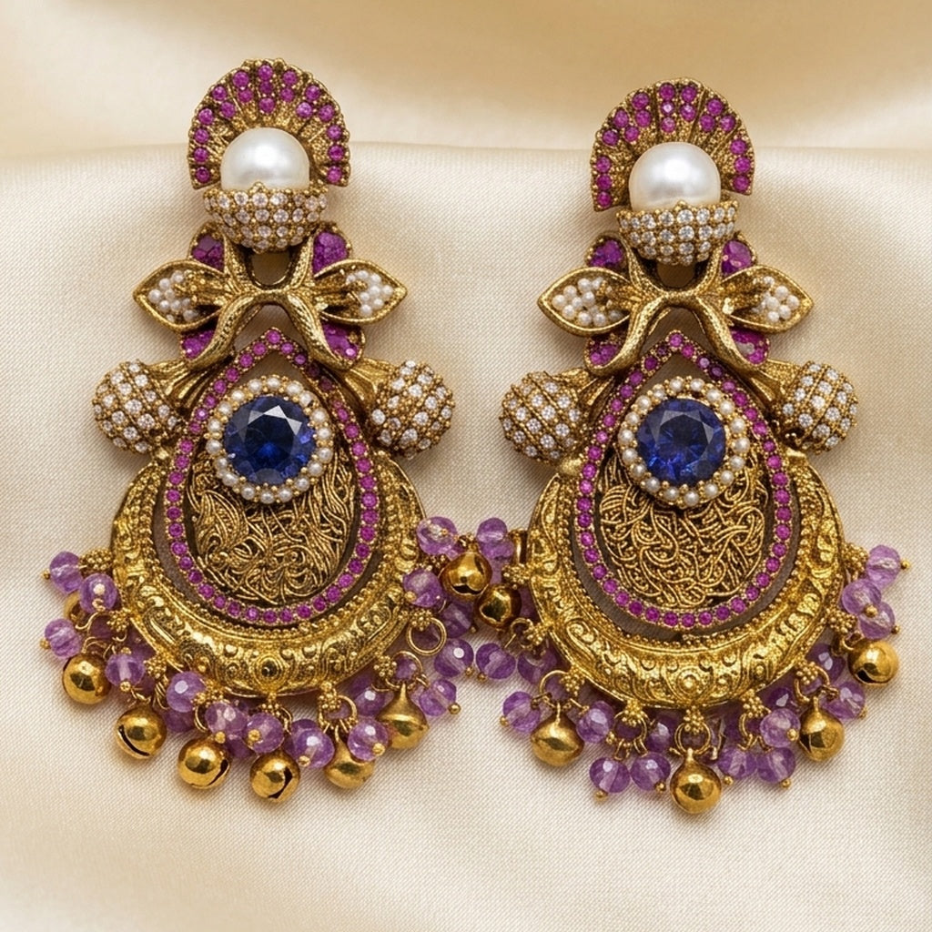 Antique Gold Chandbali Earrings (FSE294)
