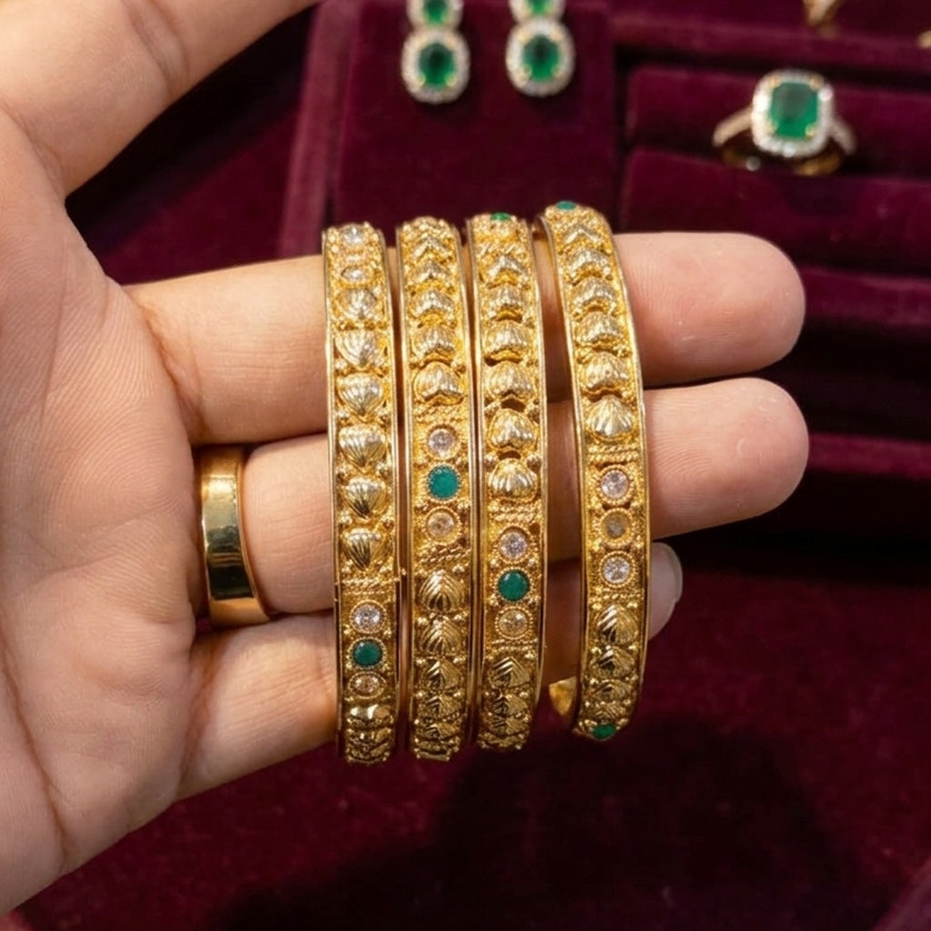 Antique Gold Shell Motif Bangle Set of 4 (FSB195)