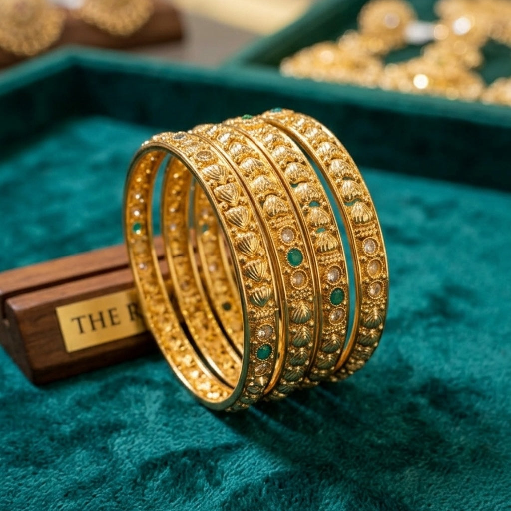 Antique Gold Shell Motif Bangle Set of 4 (FSB195)