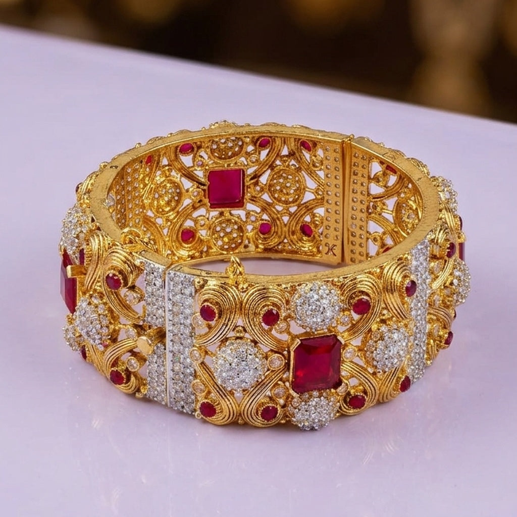 Antique Gold Kada with Ruby & Zircon Work (FSKB193)