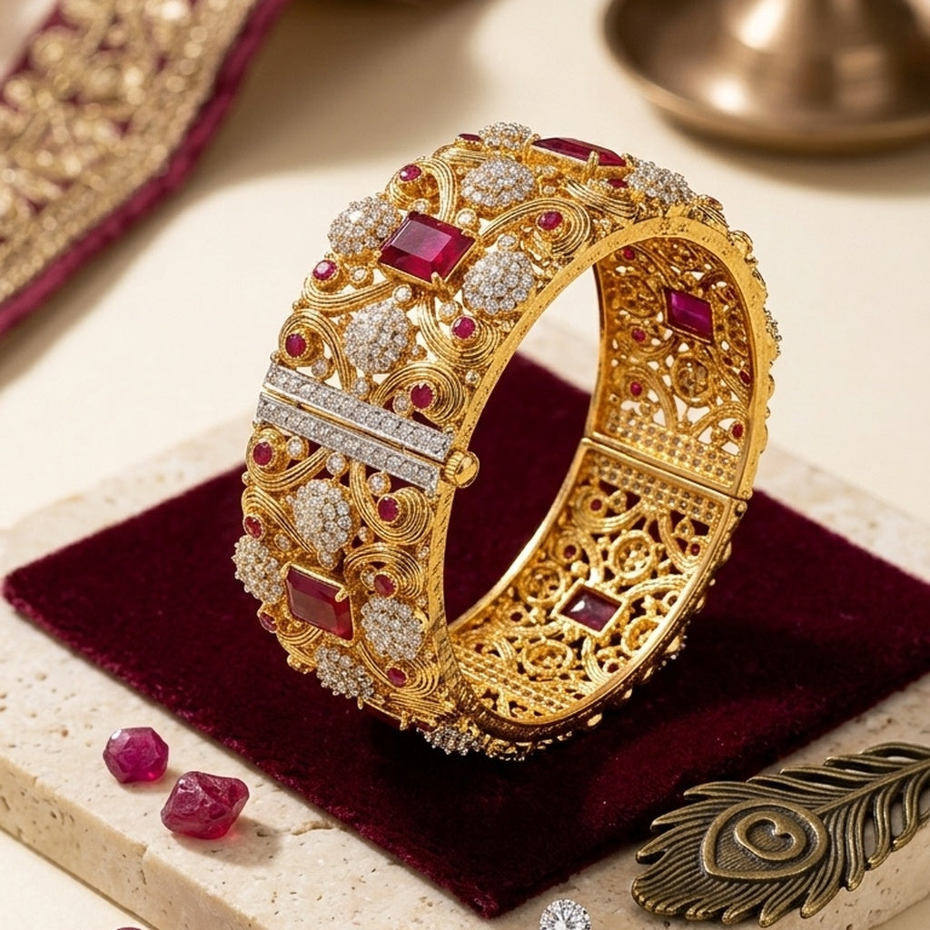 Antique Gold Kada with Ruby & Zircon Work (FSKB193)