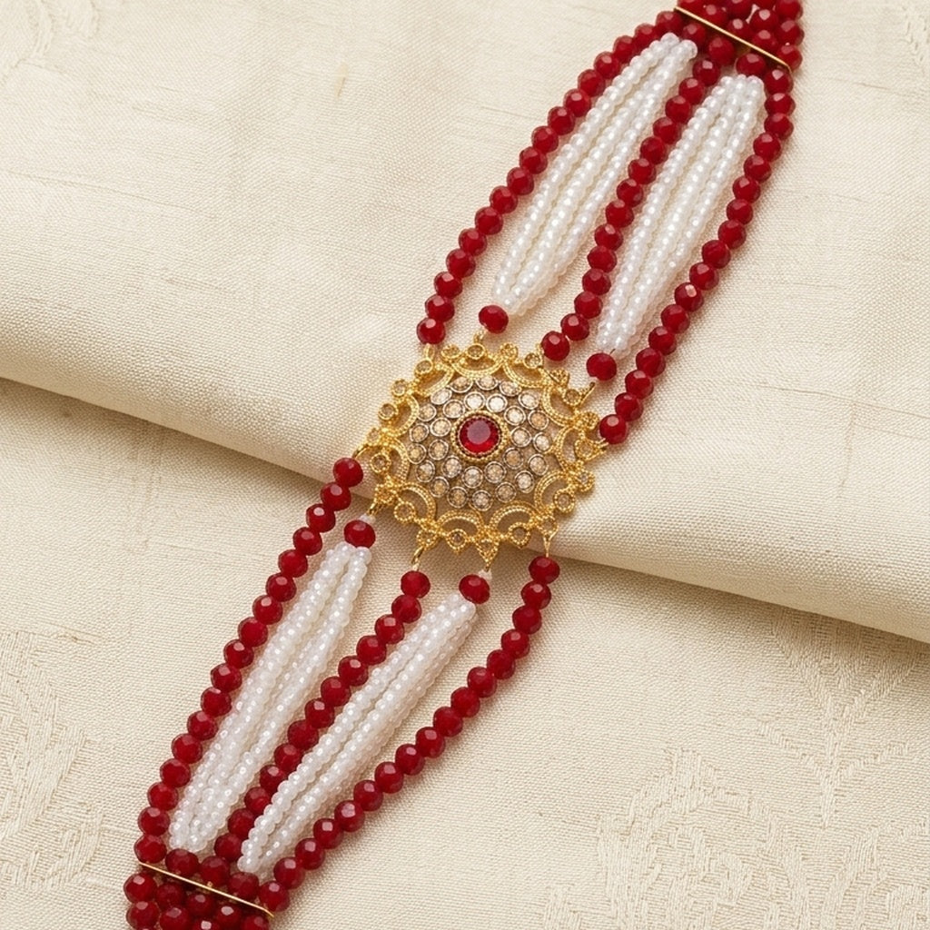 Multi-Strand Beaded Bracelet with Gold Medallion