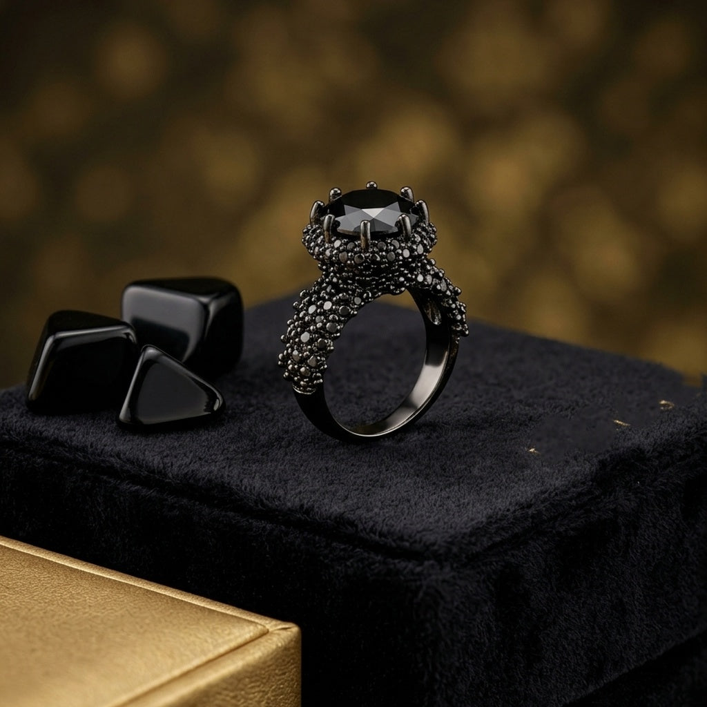 Black Gunmetal Ring with Statement Gemstone (FSR208)