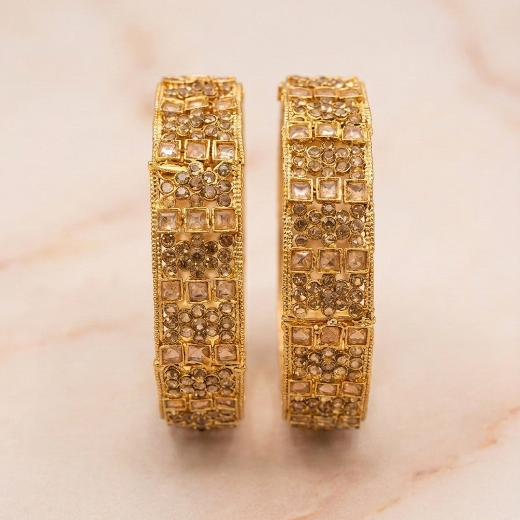 Gold Champagne Crystal Bangle Pair (FSKB202)