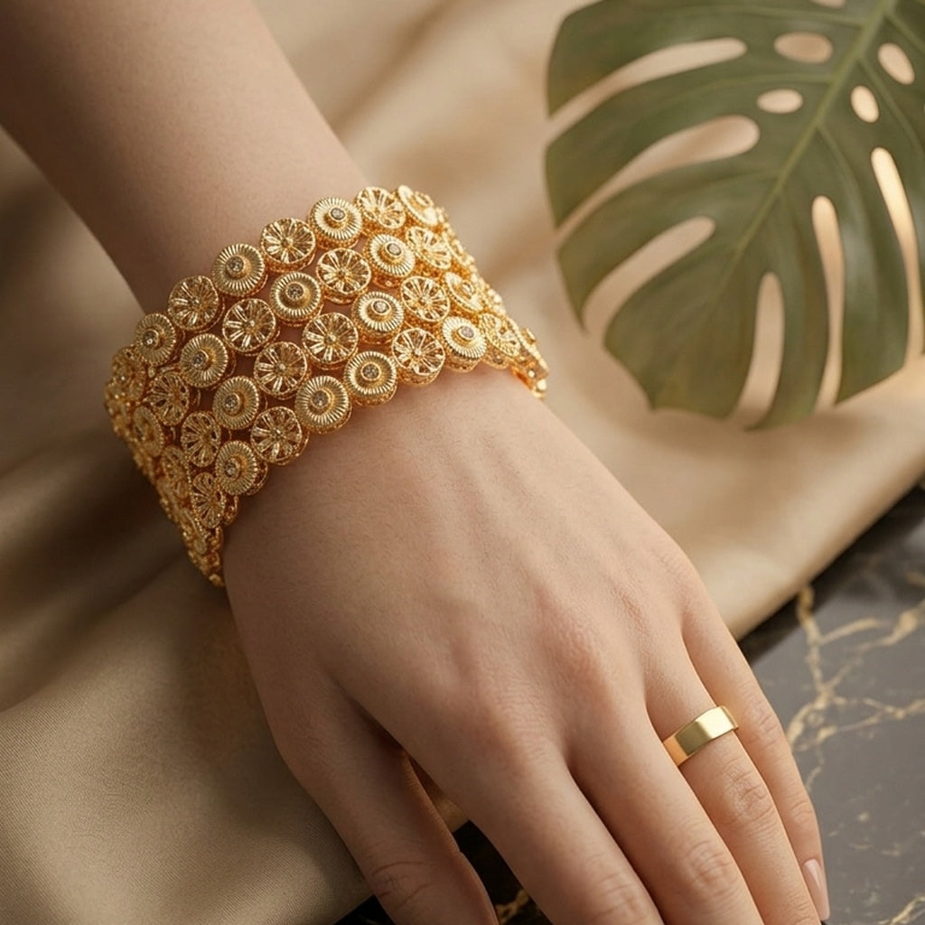 Gold Coin-Textured Bangle Set (Set of 4) (FSB193)