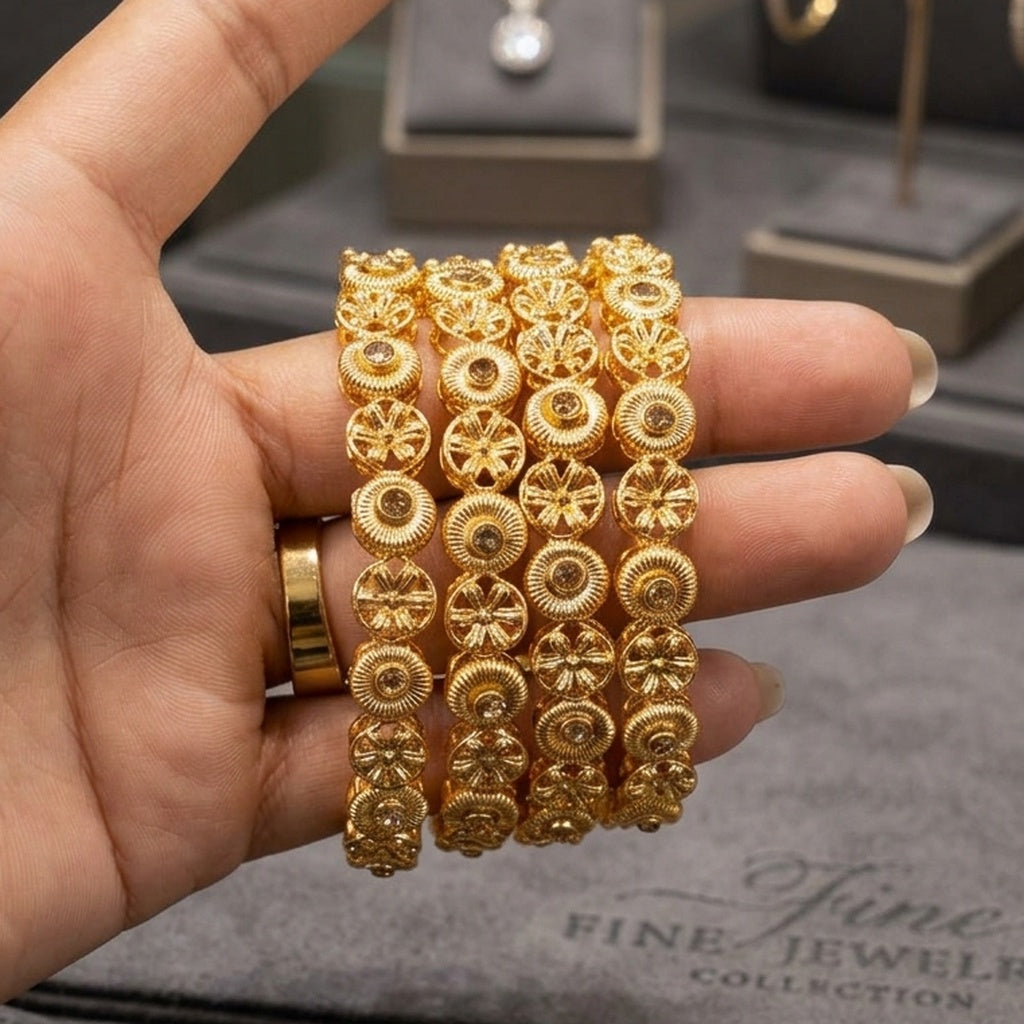 Gold Coin-Textured Bangle Set (Set of 4) (FSB193)