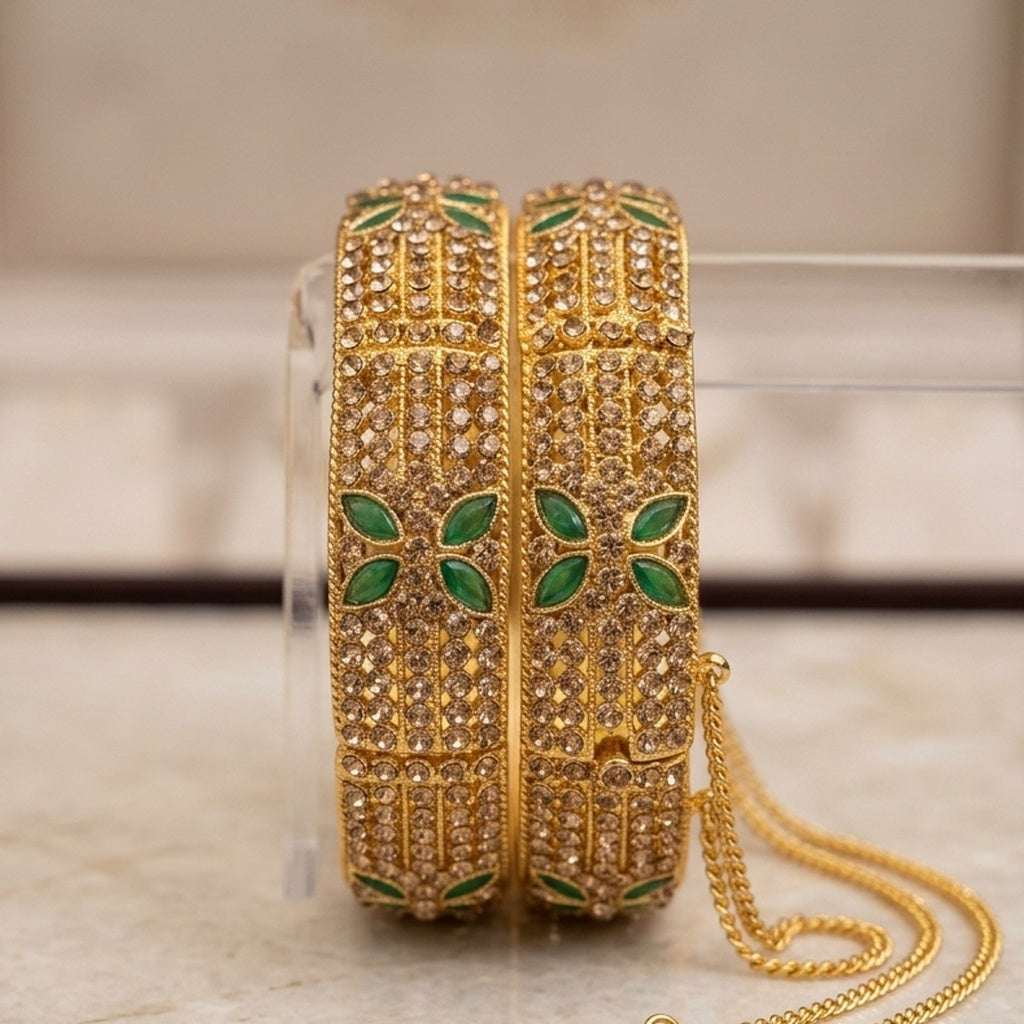 Gold Crystal Bangle Pair with Emerald Green (FSKB196)
