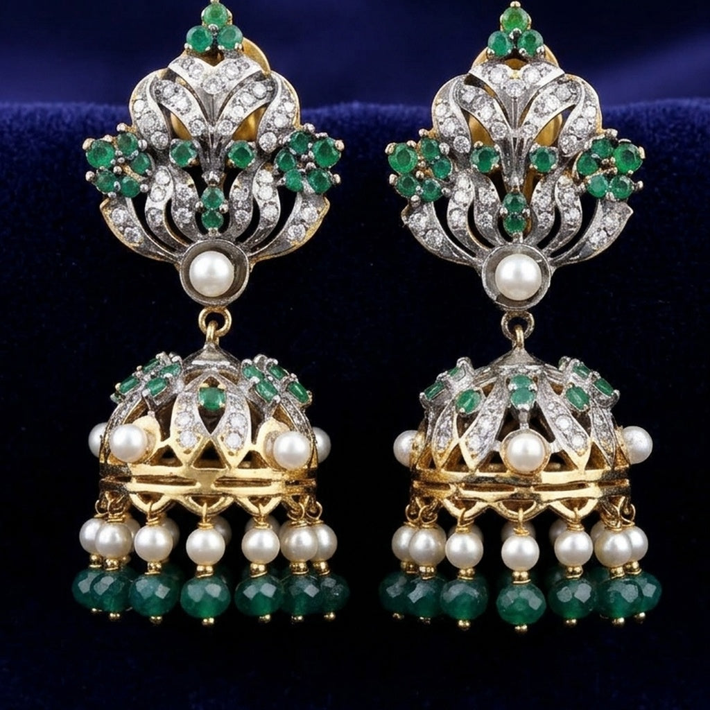 Two-Tone Emerald Jhumka Earrings  (FSE289)
