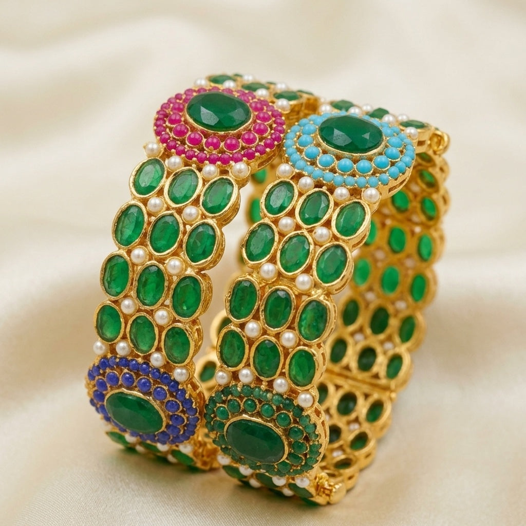 Gold Emerald Bangle Pair with Multicolor (FSKB207)