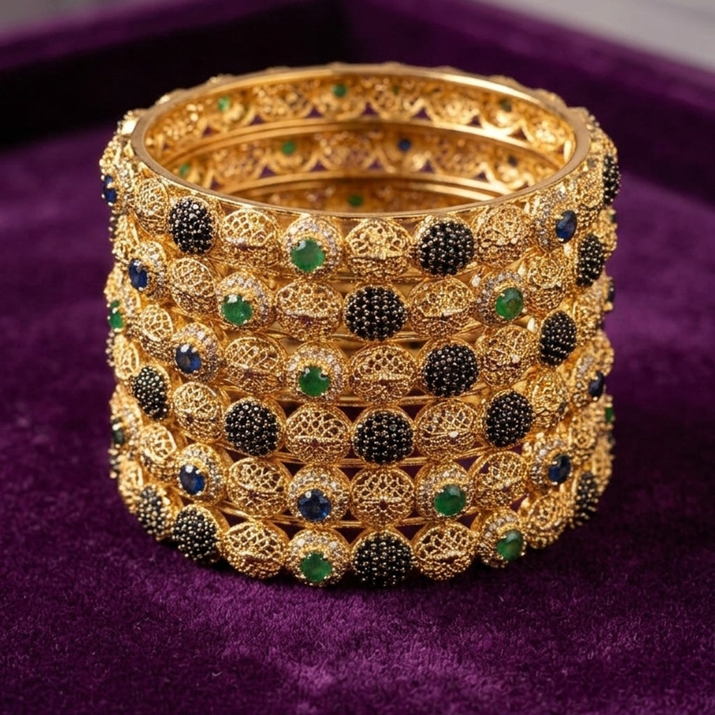 Antique Gold Filigree Studded Bangle Set (FSB192)