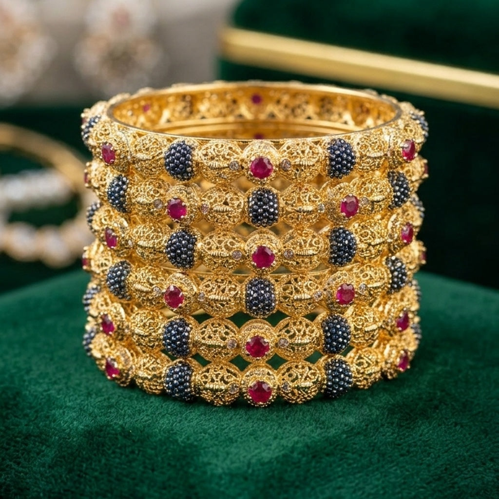 Antique Gold Filigree Studded Bangle Set (FSB192)