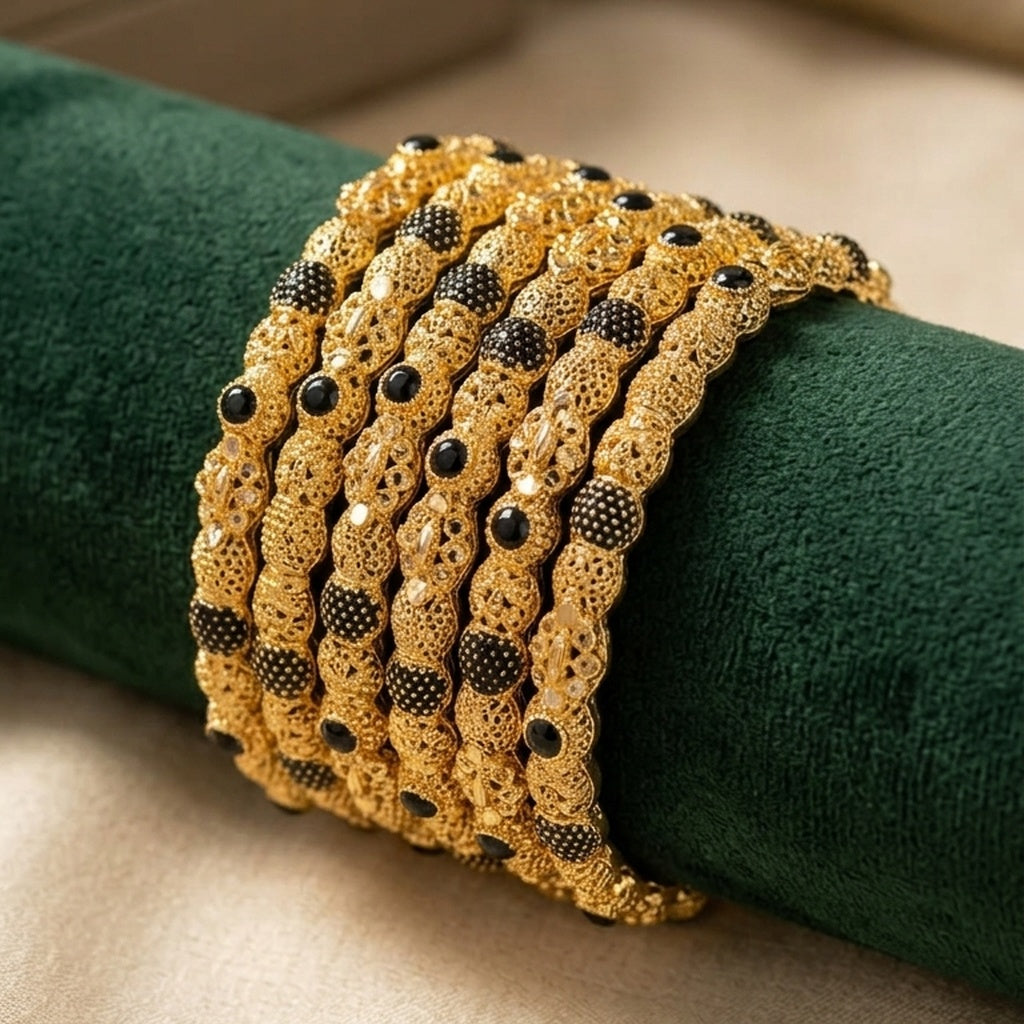 Antique Gold Filigree Studded Bangle Set (FSB192)