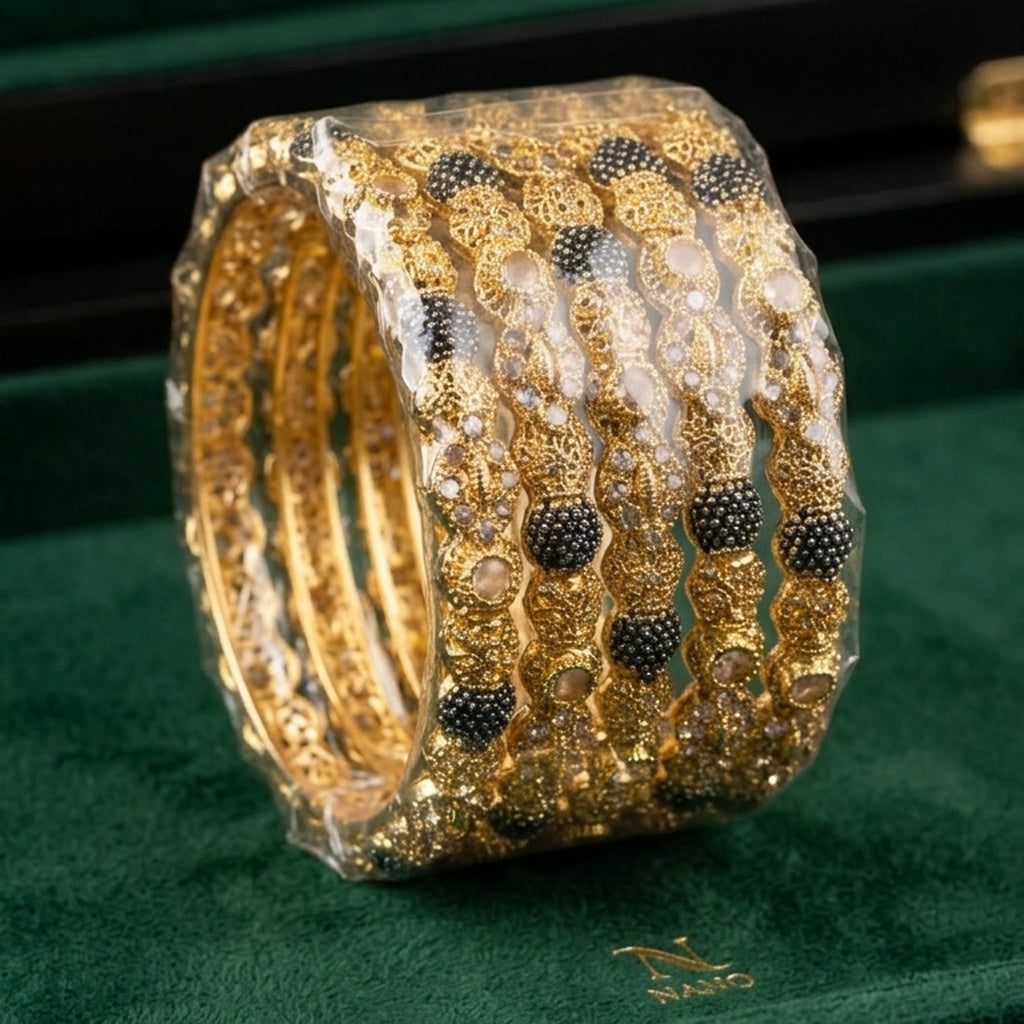 Antique Gold Filigree Studded Bangle Set (FSB192)