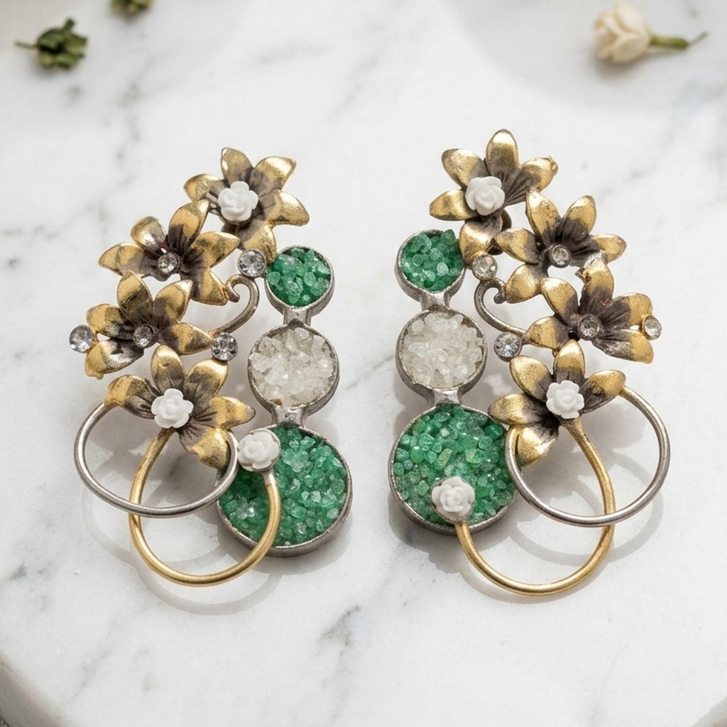 Vintage Floral Druzy Drop Earrings – Multiple Colors (FSE279)