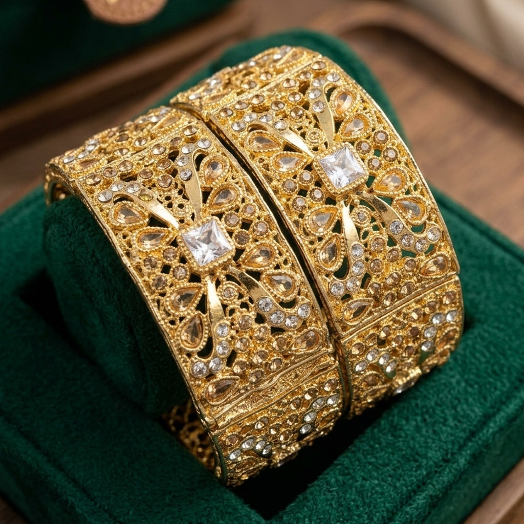 Antique Gold Floral Kada Pair (FSKB197)