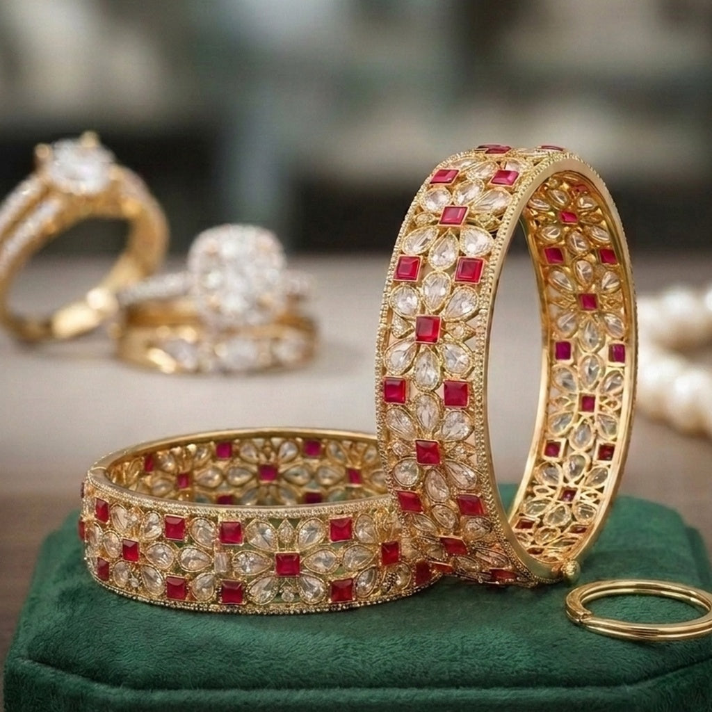 Gold Kundan Floral Kara Pair (FSKB195)