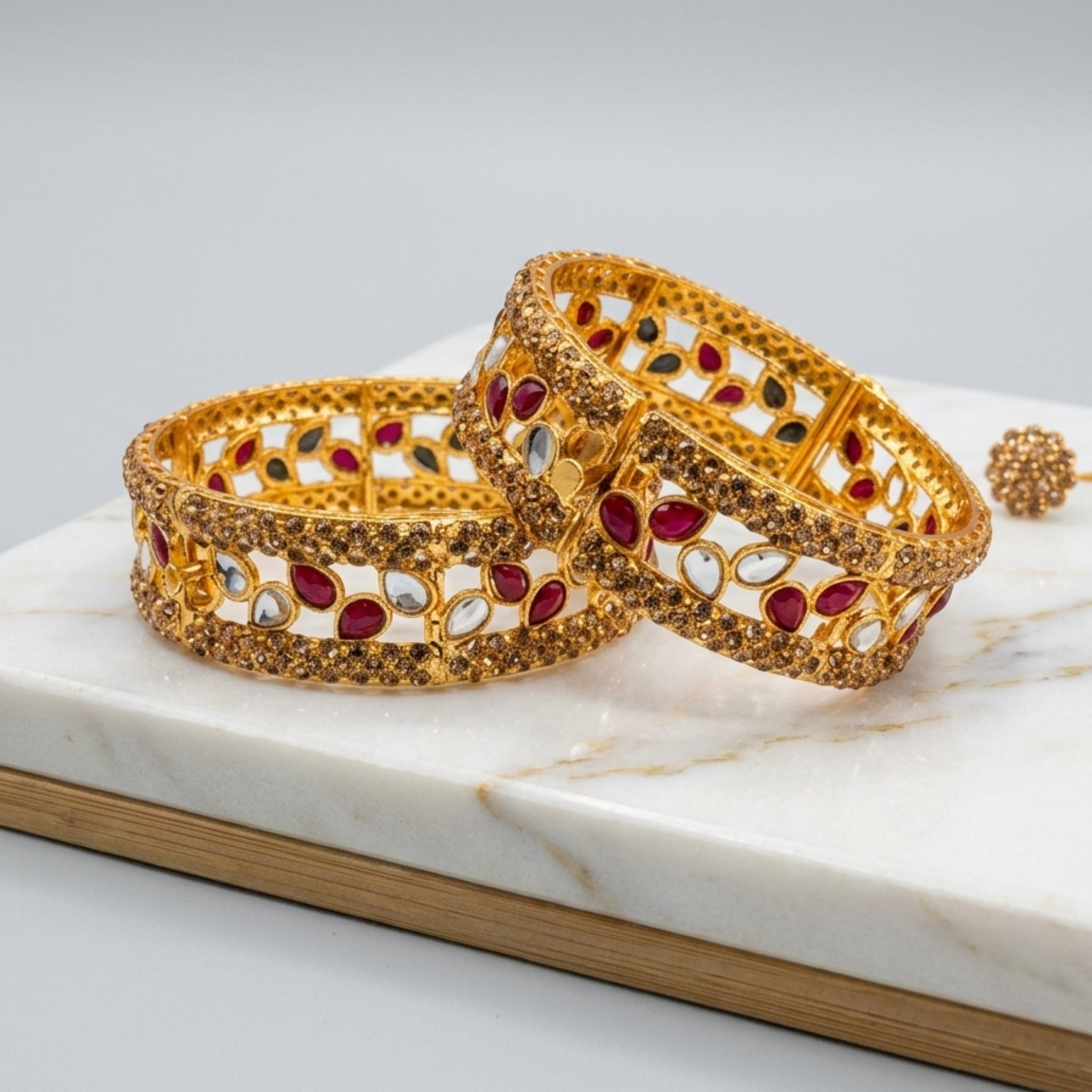 Red Golden Elegant Kara Bangles (FSKB189)