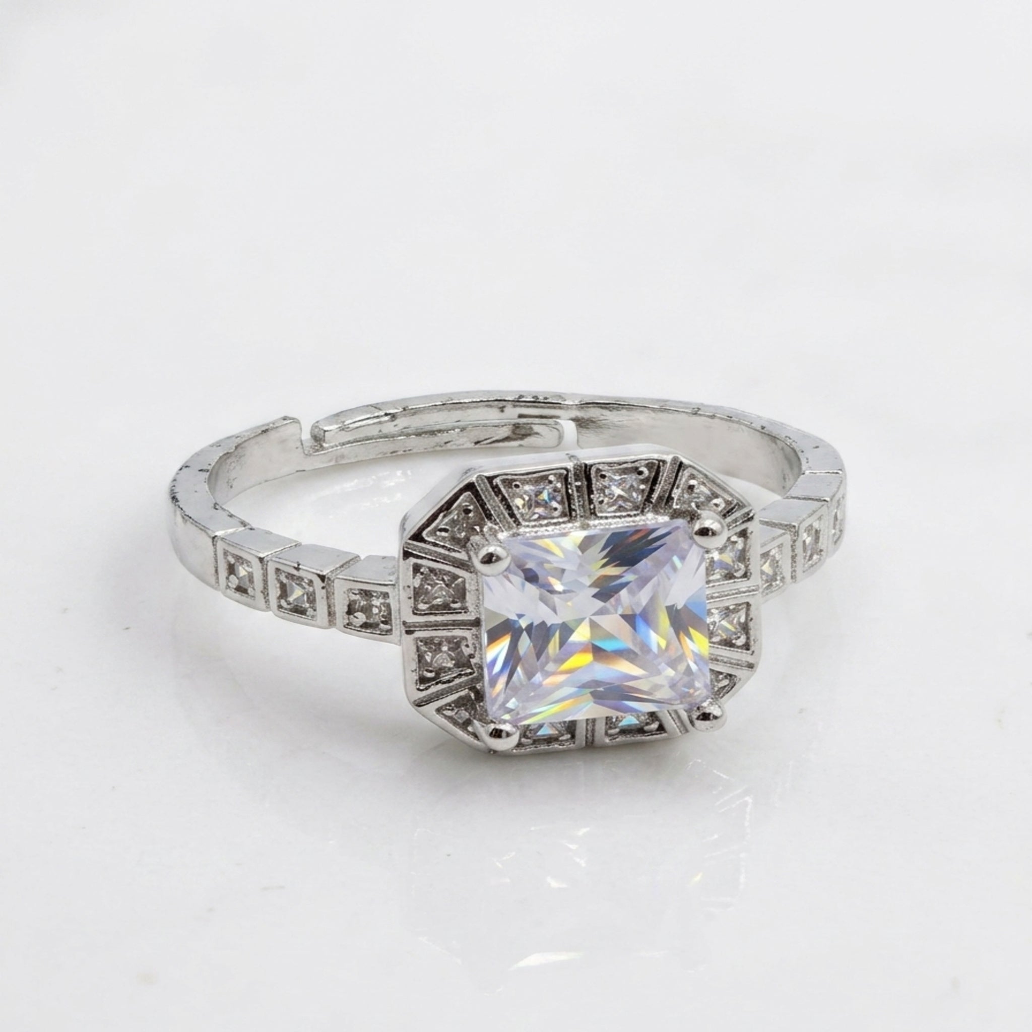 Silver Zircon Adjustable Ring (FSR206)