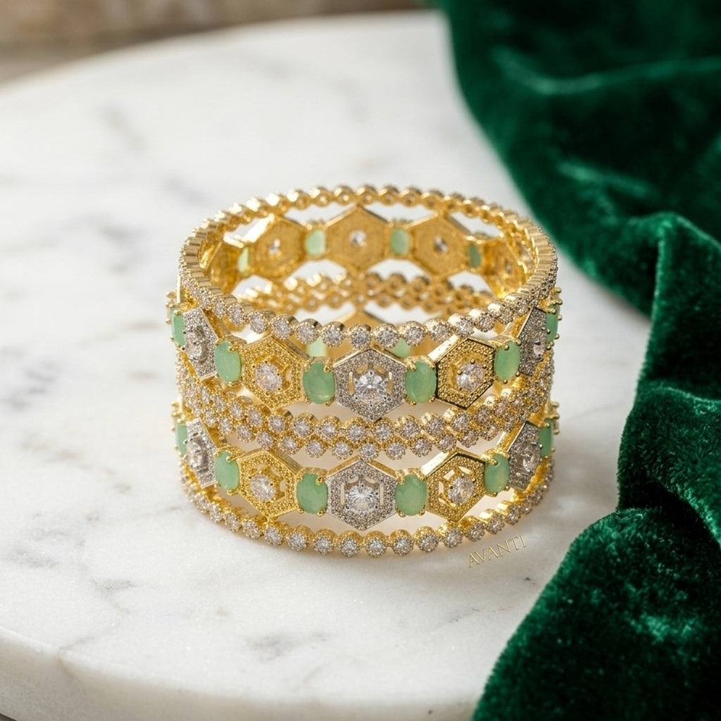 Emerald & Diamond Hexagon Stacked Bangles Set (FSB198)