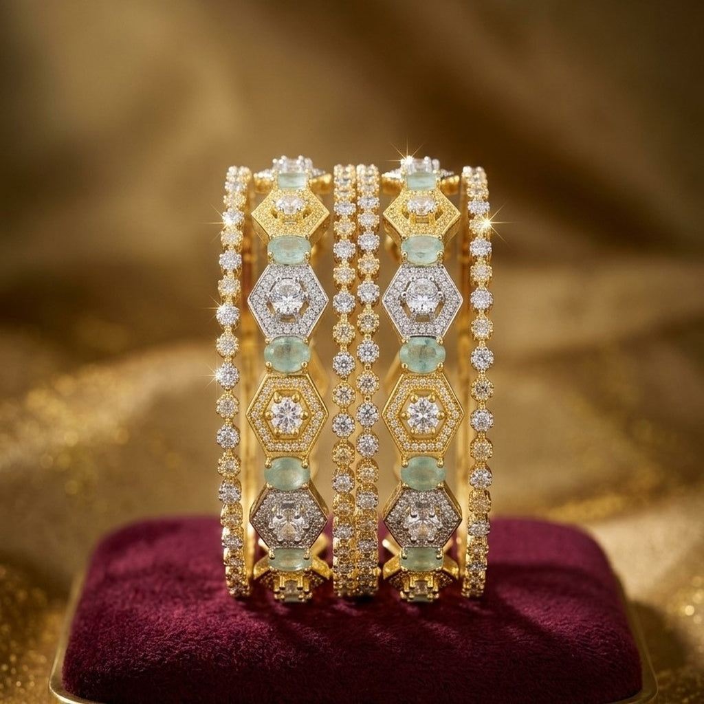 Emerald & Diamond Hexagon Stacked Bangles Set (FSB198)
