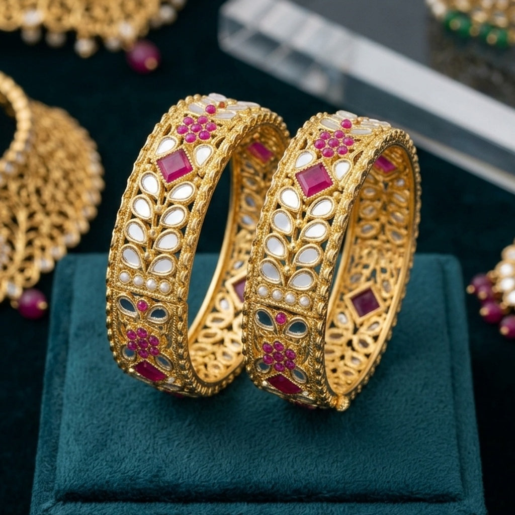Gold Kundan Mirror Work Bangle (FSKB194)