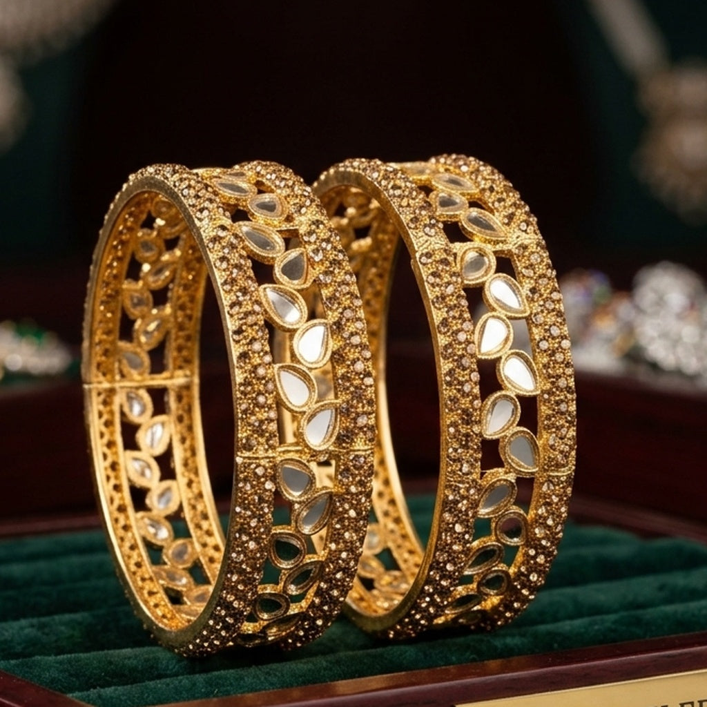 Gold Ruby & Crystal Petal Bangle Pair (FSKB195)