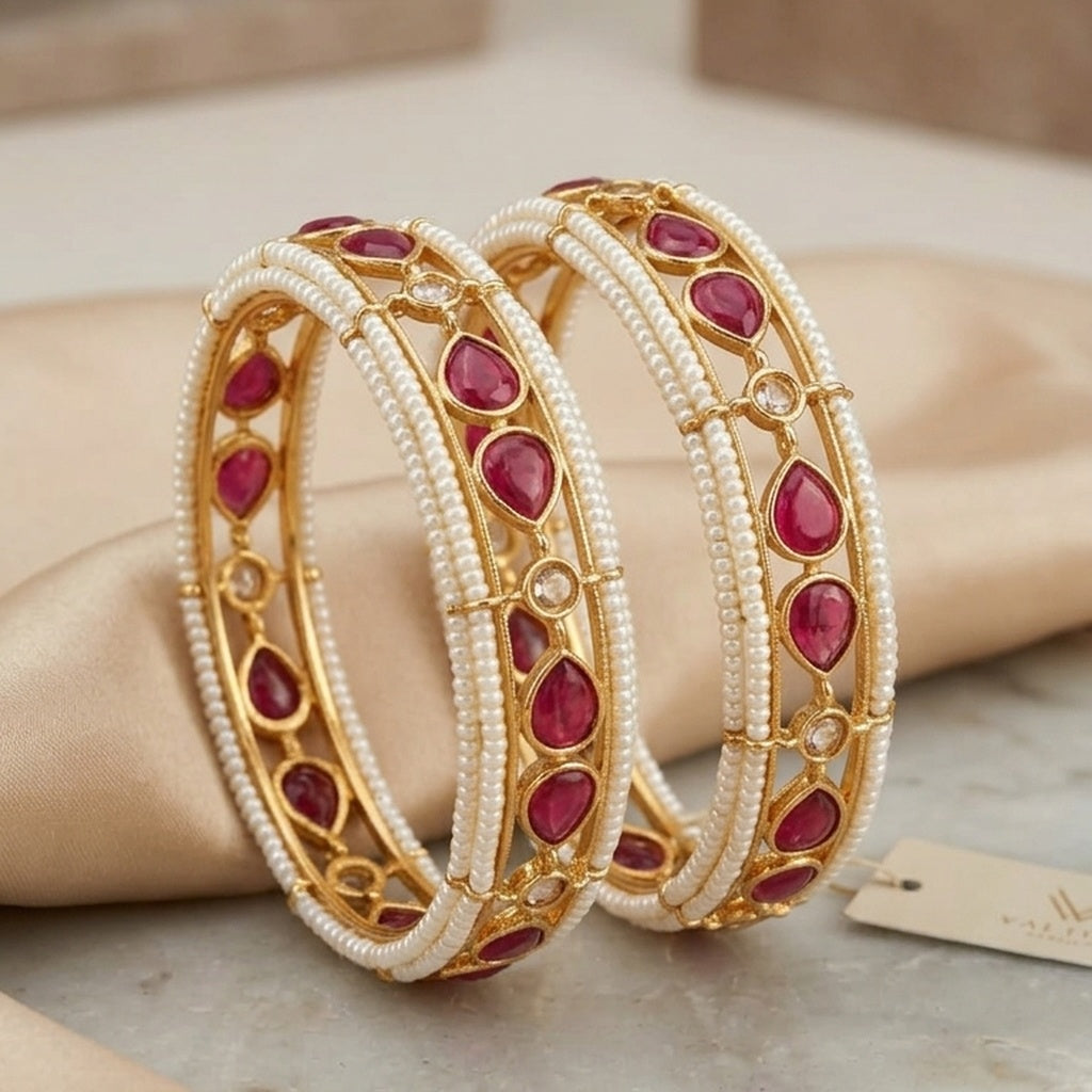 Gold Pearl Beaded Bangle Pair (FSKB211)