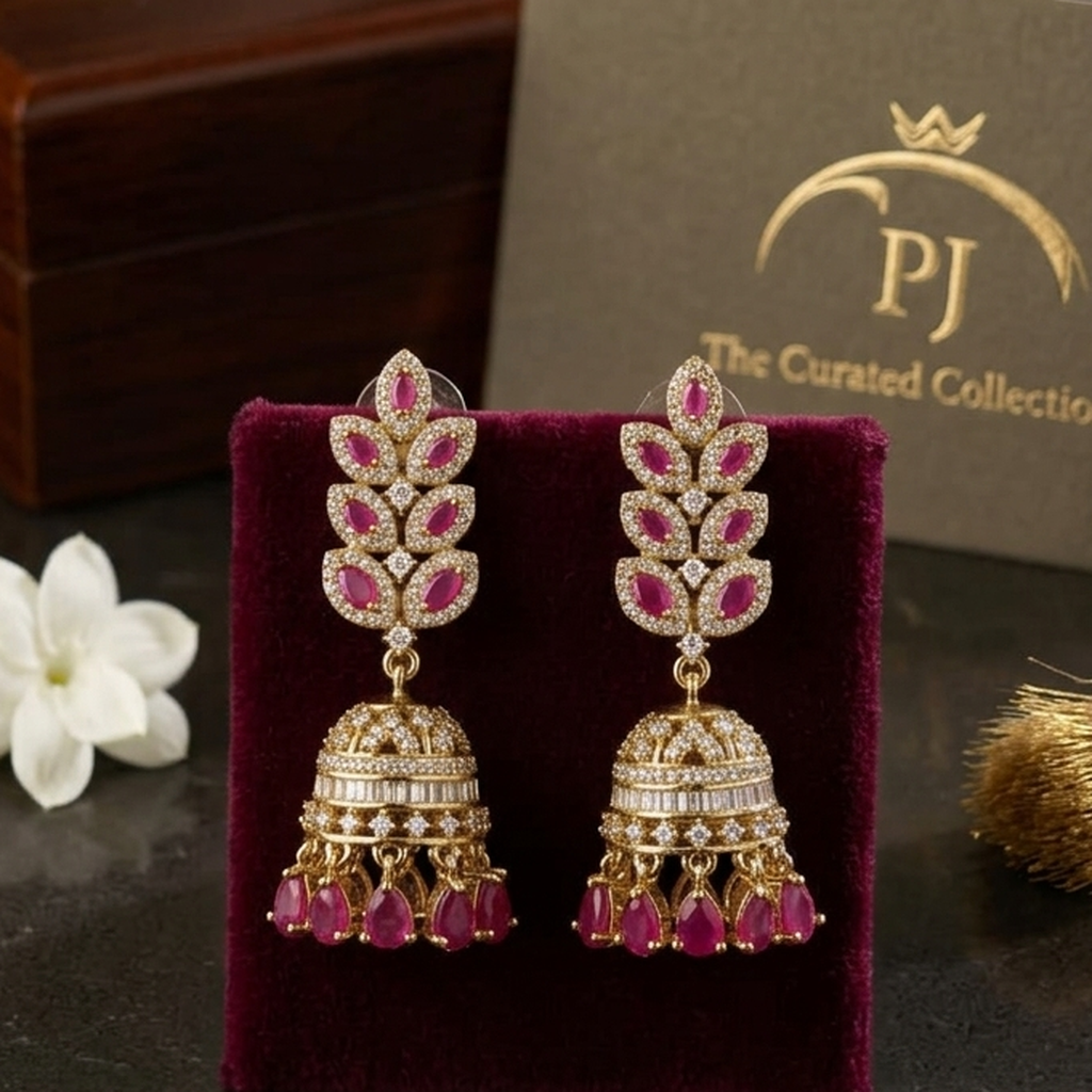 AD Leaf Jhumka Earrings (FSE315)
