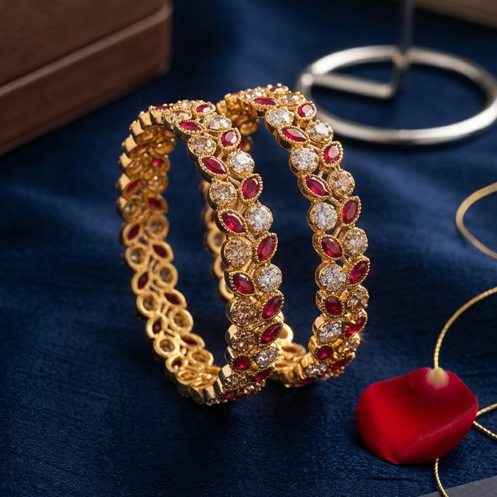 Ruby & Multicolor Stone Bangles Set (FSB206)