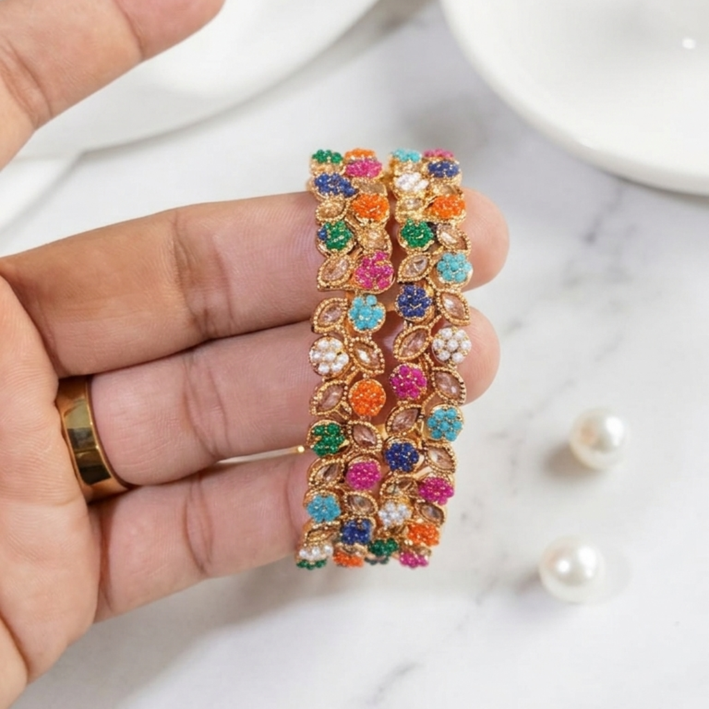 Ruby & Multicolor Stone Bangles Set (FSB206)
