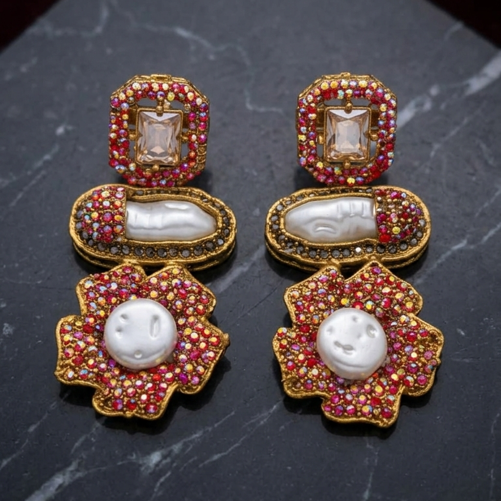 Gold Flower Drop Earrings (FSE309)