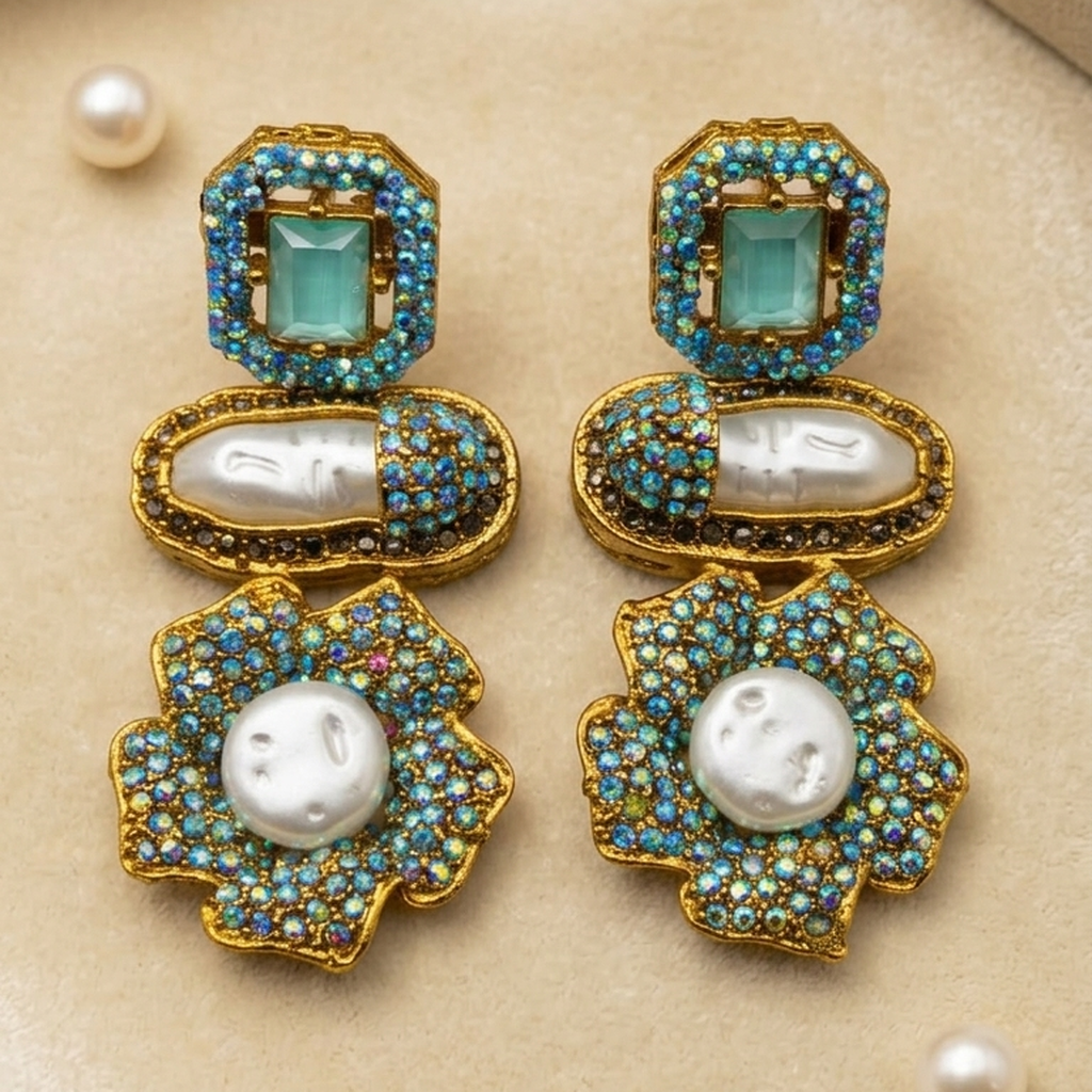 Gold Flower Drop Earrings (FSE309)