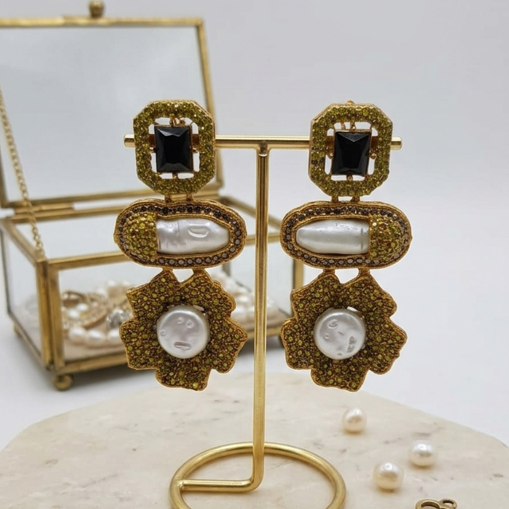 Gold Flower Drop Earrings (FSE309)
