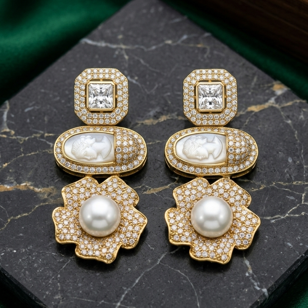 Gold Flower Drop Earrings (FSE309)