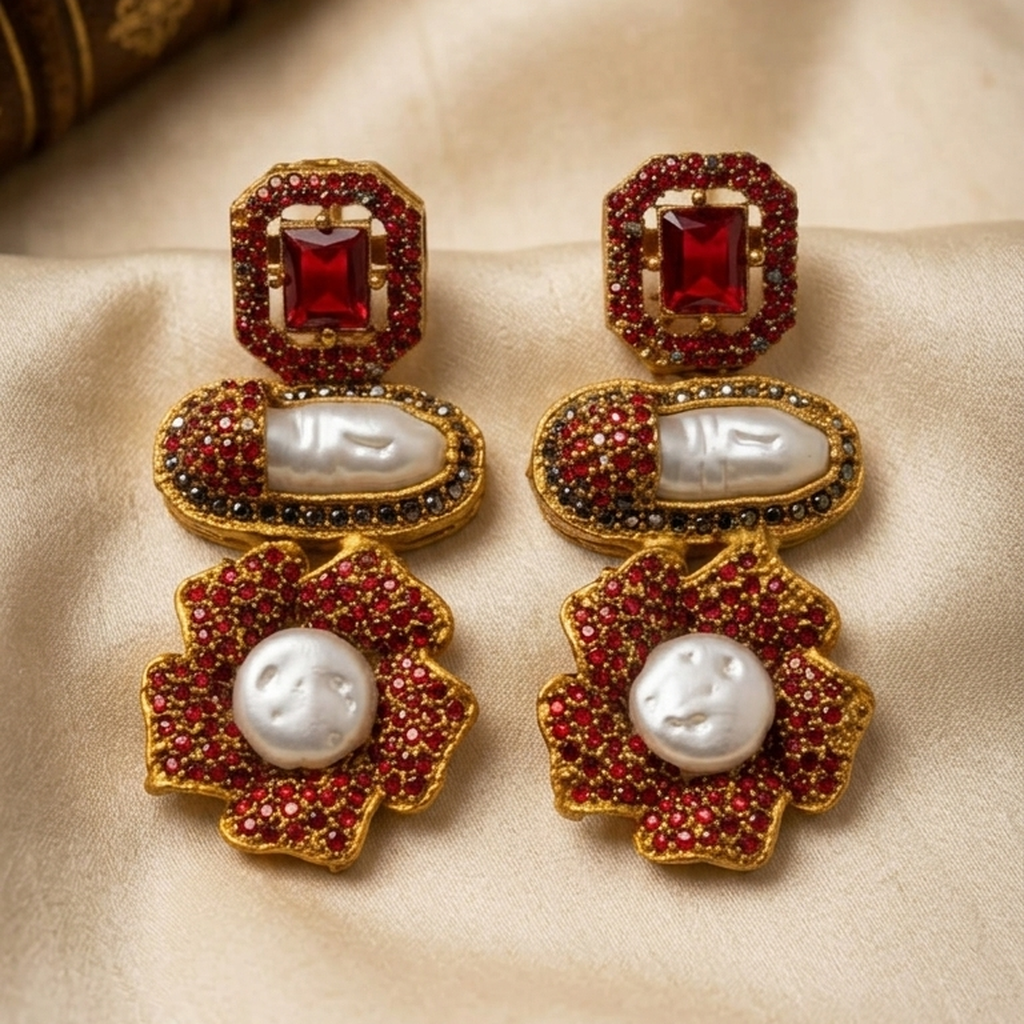 Gold Flower Drop Earrings (FSE309)