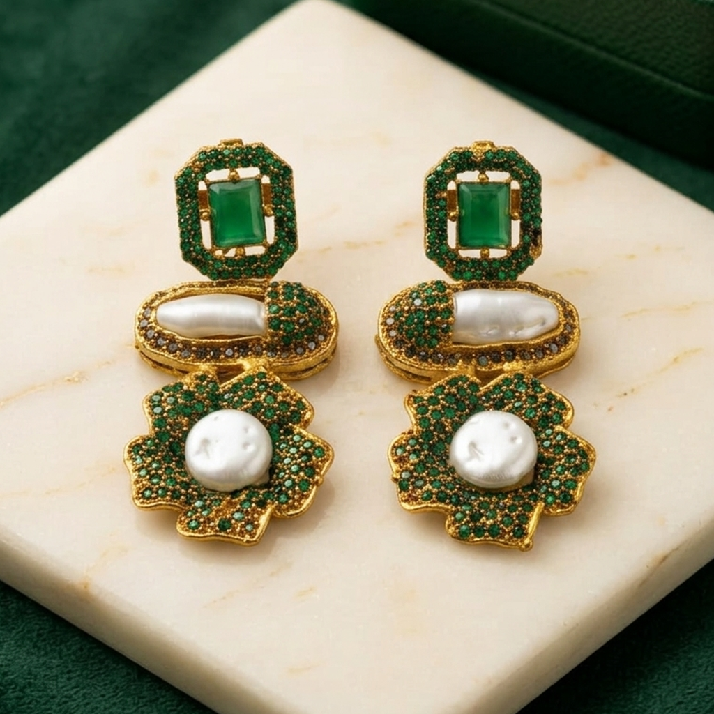 Gold Flower Drop Earrings (FSE309)