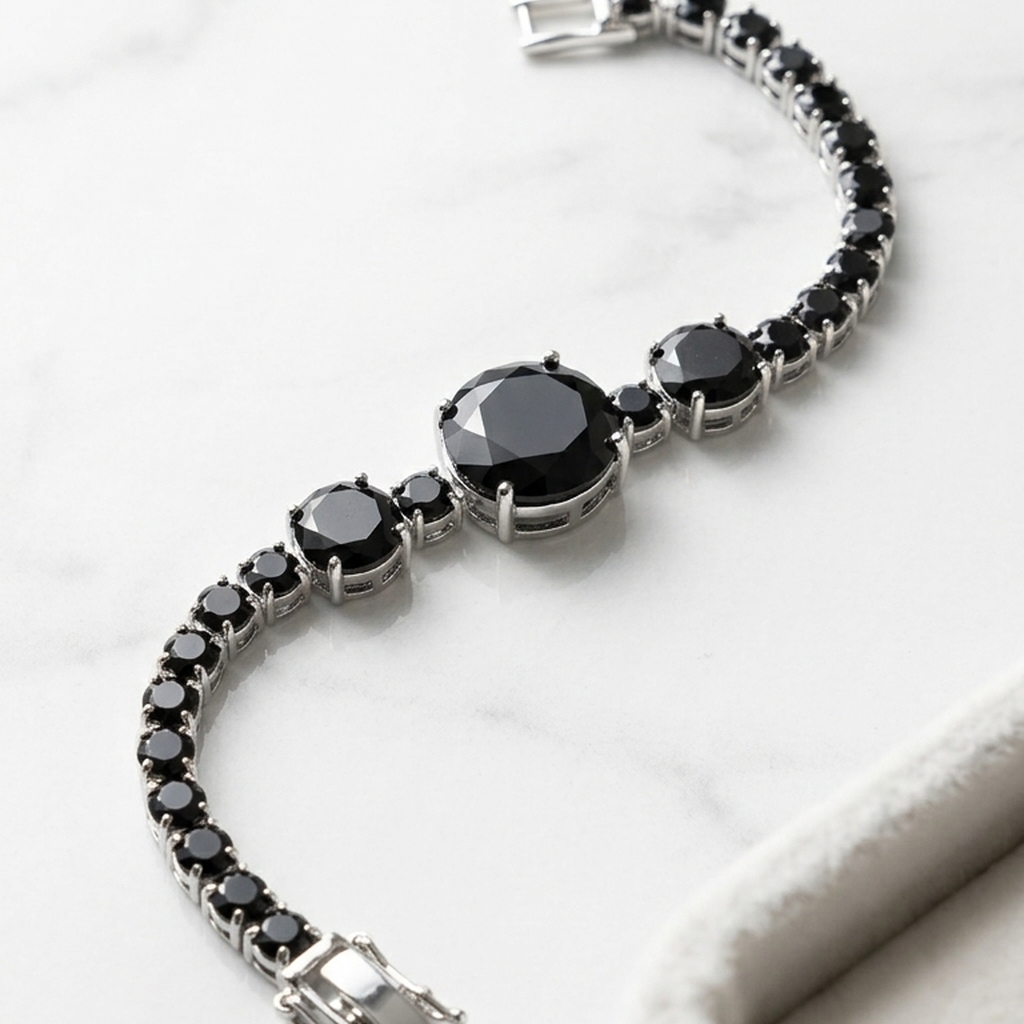 Black Stone Silver Tennis Bracelet