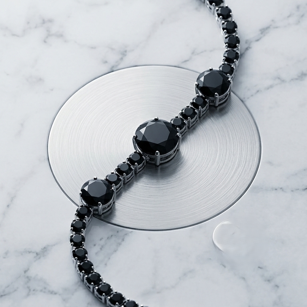 Black Stone Silver Tennis Bracelet