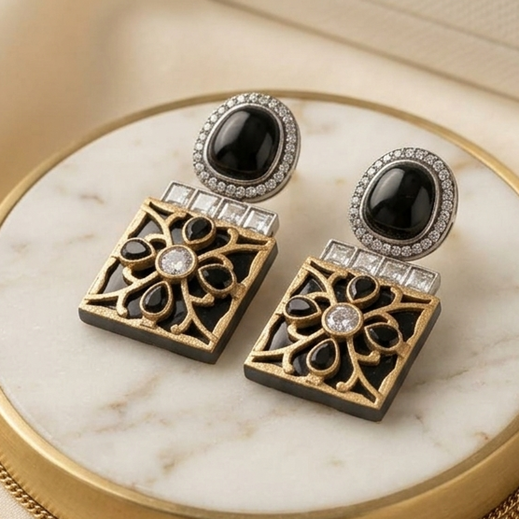 Antique Gold Square Earrings (FSE313)