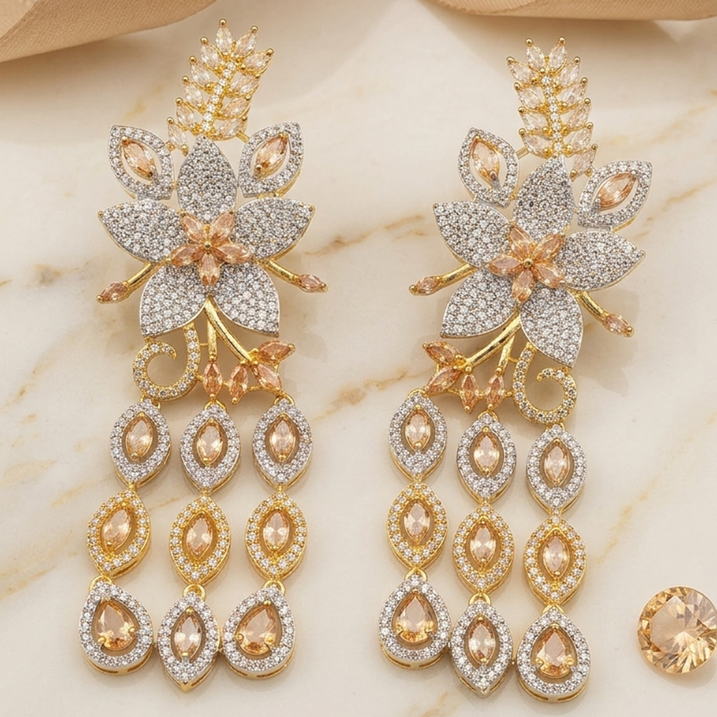 AD Long Flower Chandelier Earrings (FSE310)