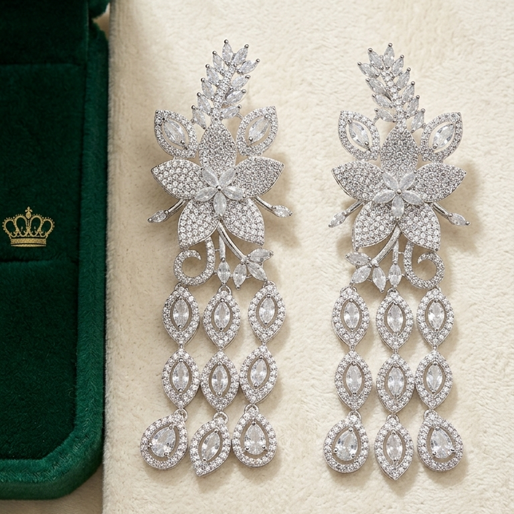 AD Long Flower Chandelier Earrings (FSE310)
