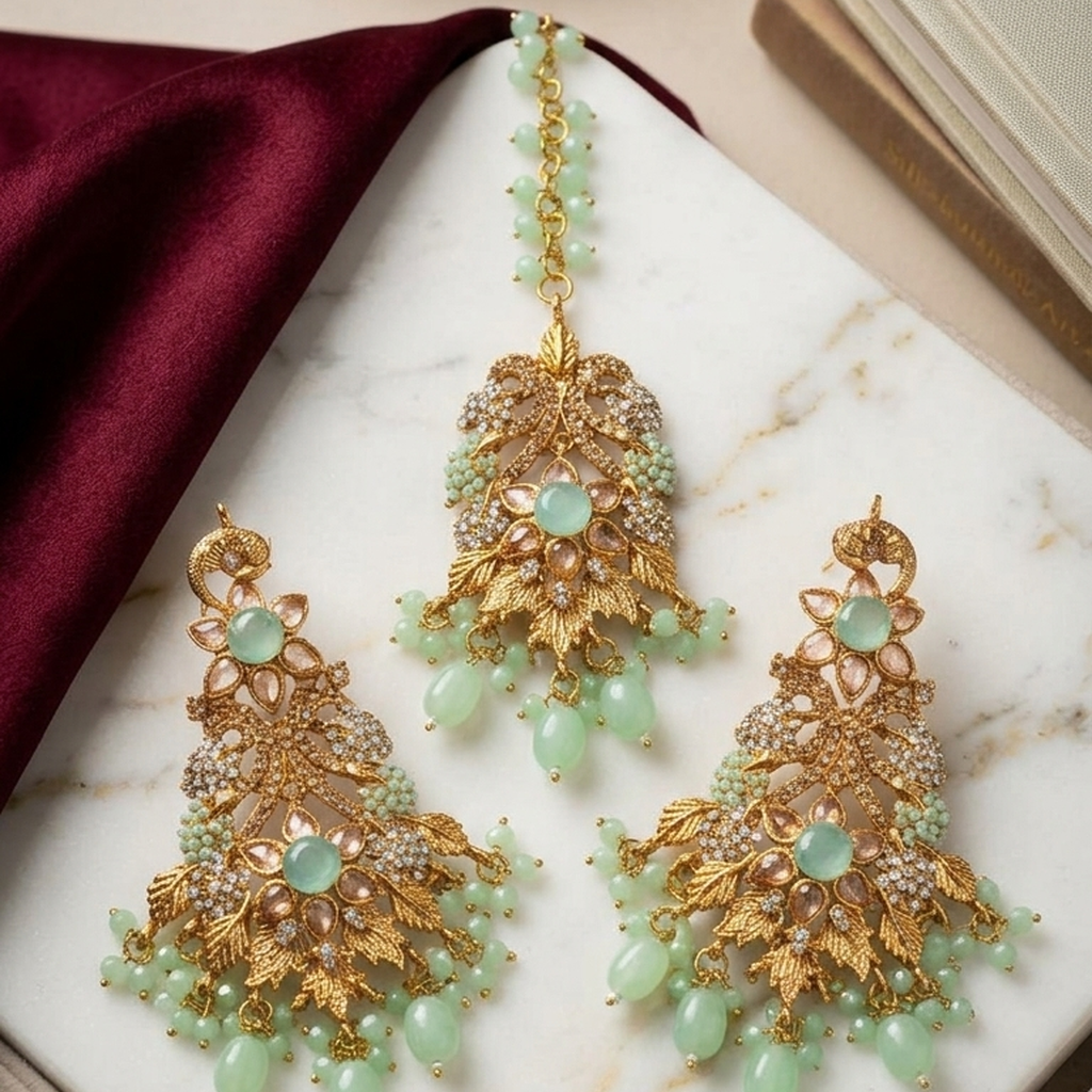 Kundan Earrings & Tikka Set