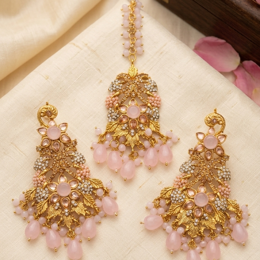 Kundan Earrings & Tikka Set